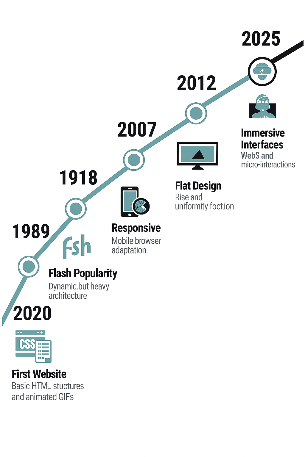 Voici une synthèse en image de l’évolution du design web, décennie après décennie :